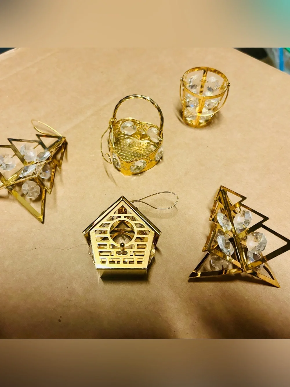 Vintage 24K Gold Plated Austrian Crystal Christmas Ornament - Set of 5